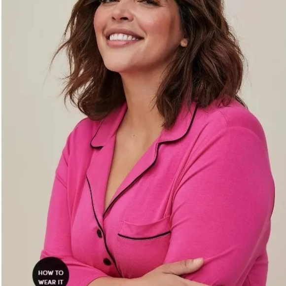 Torrid Pink Button Sleep Gown Nightshirt W/Pocket Black Trim Size 1 - Picture 5 of 5